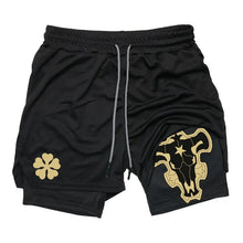Load image into Gallery viewer, Summer New Black Five-leaf Clover Printed Men's and Women's Shorts Double-layer Loose Sports and Casual Pants for Beach Fitness
