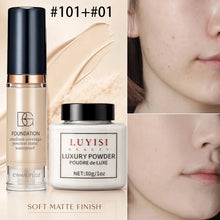 Load image into Gallery viewer, Facial Makeup Set:1pc Matte Loose Powder+1pc Waterproof Fundation,High-Coverage,Long-Lasting,Oil Control,Creat Natural Looks.
