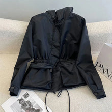 Load image into Gallery viewer, Black jacket for women 2025 autumn new hooded drawstring high-end thin jacket top
