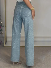 Load image into Gallery viewer, 2025 Women Jeans Straight Diamonds Pants Stretch High Waist Washed Mom Jeans Y2k Streetwear Trousers Vintage Denims Streetwear
