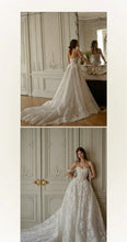 Load image into Gallery viewer, Elegant White Lace Off-The-Shoulder Sleeveless Floor-Length Formal Wedding Dress with Exquisite embroidery
