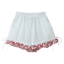 Load image into Gallery viewer, Women's Embroidered Shorts Summer New Elastic Waist With Pockets Lace-up Shorts Fashion Casual Female Shorts
