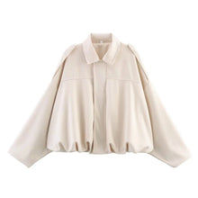 Load image into Gallery viewer, Women Bomber Jackets Suede Texture Coats Fashion Turn-down Collar Long Sleeve Loose Vintage Female Outerwear Chic Top Streetwear
