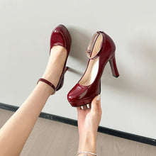 Load image into Gallery viewer, Thick-sole waterproof platform high heels model show sexy black patent leather dress fashionable ultra-high heels summer large

