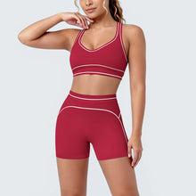 Load image into Gallery viewer, New Woman Yoga Set Color Blocking Sexy Sport Bra Yoga Underwear with Chest Pad High Waist Stripe Running Fitness Shorts Yoga Set
