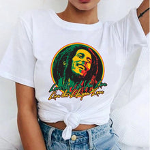 Load image into Gallery viewer, Women's Fashion T-Shirts Bob Marley Printed Casual Round Neck Graphic Tee Cute Short Sleeve T-shirts Summer Tops Harajuku Shirt
