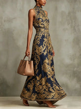Load image into Gallery viewer, Elegant Party Evening 2026 Summer Long Dresses New Vintage Classic Pattern Flower Printed Lapel A-Line Dresses For Women
