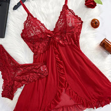 Load image into Gallery viewer, Suspender Suit Summer Ultra-thin Nightgown Lace Thong Sets Women's Sexy Pyjamas Lingerie Hot Night Dress Comfortable Sleepwear
