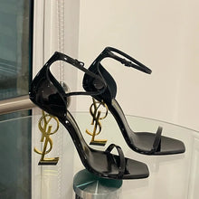 Load image into Gallery viewer, High Heel Open End Sandals, Sexy, with Unique Strap, Red Wine Color, Elegant Personality New Summer Style Elegant Ladies Sandals
