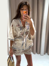 Load image into Gallery viewer, Casual Print Top Shorts Women Set Holidays V-neck Long Flare Sleeve Blouse Wide Leg Short Pants 2026 Summer Autumn Lady Outfit
