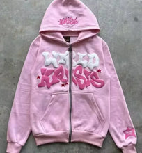 Load image into Gallery viewer, Hooded zipper hoodie with retro American-style letters, unisex, suitable for pairing with a millennial-style jacket

