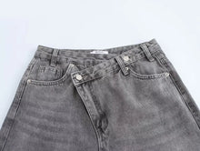 Load image into Gallery viewer, Slanted Placket Retro Wide Jeans
