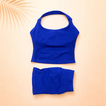 Load image into Gallery viewer, Women Seamless Yoga Set Halter Sports Bra Scrunch Butt Shorts 2 Piece Gym Workout Fitness Activewear High Waist Athletic Outfit
