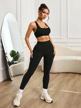 Load image into Gallery viewer, Women's Yoga Fitness Two-Piece Set Seamless Ribbed Bra + High-Waisted Butt-Lifting Gym Pants Hollow out Back Sports Wear
