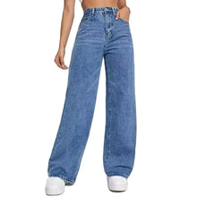 Load image into Gallery viewer, Fashion retro blue jeans women y2k High street baggy straight pants High waisted all-in-one slim pants
