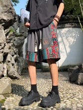 Load image into Gallery viewer, Men's ethnic embroidery pattern shorts with pockets, summer casual drawstring shorts, suitable for outdoor and beach casual wear
