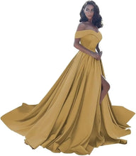 Load image into Gallery viewer, Simple Off Shoulder Satin Evening Gown
