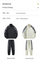 Load image into Gallery viewer, Men Fashion Tracksuit 2‑Piece Set, Stand Collar Zip‑Up Jacket &amp; Drawstring Pants, Striped Casual Sports Outfit For Autumn Winter
