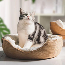 Load image into Gallery viewer, Pet Bed Soft Cat Kennel Dog Beds Sofa Bamboo Weaving Four Season Cozy Nest Baskets Waterproof Removable Cushion Sleeping Bag
