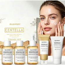 Load image into Gallery viewer, Centella Asiatica Travel Face Skin Care Kit: Serum,Cleansing Oil,Moisturizing Toner,Cleaner Foam,Soothing Cream,Skincare Set
