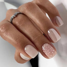 Load image into Gallery viewer, False Nail Full Cover Fake Nail Pink Glitter Wearable French Short Nails Square Head False Nail Press On Nails Manicure Tool
