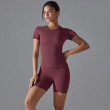 Load image into Gallery viewer, Yoga Set Women Sports Short Sleeve Top With High Waist Leggings Running Jogging Workout Workout Clothes Sports Fitness Gym Sets
