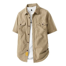 Load image into Gallery viewer, Workwear shirt for men summer loose and casual short-sleeved men American retro lapel coat trendy brand outdoor wear

