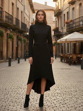 Load image into Gallery viewer, Elegant Black Turtleneck Midi Dress

