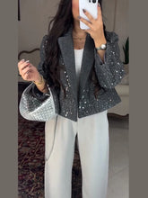Load image into Gallery viewer, Elegant Cropped Sequin Blazer Jacket
