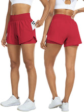 Load image into Gallery viewer, Women's high-waisted athletic shorts for running, yoga, layered design, anti-exposure, fitness, and workout with pockets
