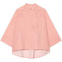 Load image into Gallery viewer, Women's Pink Striped Shirts Summer Asymmetric Button Mid Sleeve Loose Fit Shirts Casual Office Look Vintage Elegant Female Tops
