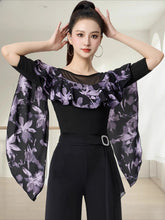 Load image into Gallery viewer, Dancewear Women Tops Summer Fashion Print Latin Line Dance Costume New Products Ballroom Dance Women Top Training Clothes Black
