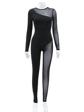Load image into Gallery viewer, Hipster Tight Jumpsuit Woman Midnight Overalls Streetwear O-Neck Long Sleeve Zipper Sexy See Through Mesh Rompers Women Jumpsuit
