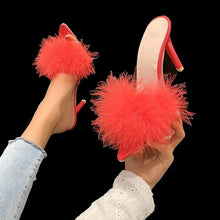 Load image into Gallery viewer, Summer New High Heels Sexy Slippers with Fine Heel Design and Hairy Decoration Cool Slippers with Daily Pointed Points Luxury
