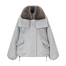 Load image into Gallery viewer, HH Women Fashion Coats Gray Turn-Down Collar Long Sleeves Pockets Decoration Zipper Winter Short Coat Woman Casual Loose Jackets
