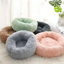 Load image into Gallery viewer, 1PC comfortable striped plush pet bed, suitable for cats and dogs,warm,deep sleep round nest,filling,gray,soft,indoor
