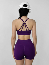 Load image into Gallery viewer, Women's Yoga Set Strappy Sports Bra &amp; High Waisted Shorts | Quick Dry Padded Butt Lifting Workout Outfit for Running Traini
