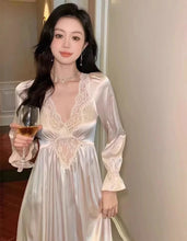 Load image into Gallery viewer, Female Long Nightdress Retro French Court Style Princess Nightgown Sleepwear Spring Summer Loose Rayon Home Clothes Lounge Wear
