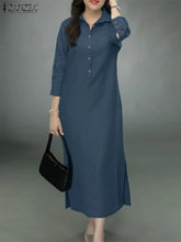 Load image into Gallery viewer, Elegant Lapel Solid Midi Dress
