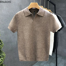 Load image into Gallery viewer, 2026 Men's Summer Polo Shirt Korean Style Slim Wrinkle Resistant Collar Solid Color T-Shirts Casual Thin Sleeve Trendy Knit Tops
