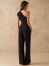 Load image into Gallery viewer, Slim Fit Stylish Jumpsuit Slanted Shoulder Single Sleeve Waist Cinched Wide Leg Fashionable Casual Women's Clothing
