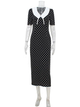 Load image into Gallery viewer, Dot Printed Dresses For Women Fashion Sexy Streetwear Short Sleeves Sheath Turn Down Collar V-Neck Long Vestidos Robes Female
