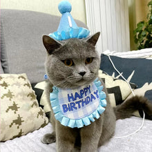 Load image into Gallery viewer, Pet Hat &amp; Bib Set for Cats Birthday , Kitty Party Dress-up Costume Accessories, Adjustable Bandana Photo Props for Celebration
