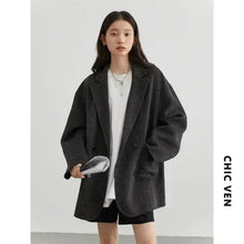 Load image into Gallery viewer, CHIC VEN Women's Woolen Coats Loose Casual Double Breasted Retro Double-sided Jacket Office Lady Outerwear Autumn Winter 2026
