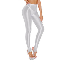 Load image into Gallery viewer, Womens Shiny Glossy High Waisted Stirrup Leggings Tights Gymnastics Workout Yoga Pants Tummy Control Sports Trousers
