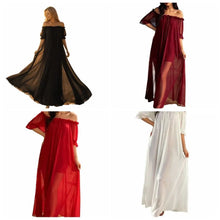 Load image into Gallery viewer, Home Dress Off Shoulder Sheer Nightgown V-neck Ruffle Mesh Nightdress Transparent Short Sleeve Long Sleeping Dress Sleep
