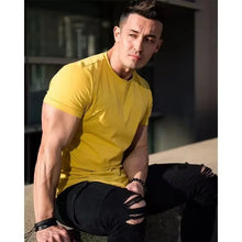 Load image into Gallery viewer, Muscle Training T-shirt Men's Summer Workout Short Sleeve T-shirt High Quality Cotton Fitness Men T-shirt Gym Solid Color Tops
