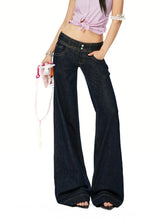 Load image into Gallery viewer, Women Vintage Blue Jeans Hip Hop Fashion Streetwear Y2K Wide Leg Straight Low Waist Jeans Baggy Denim Pants
