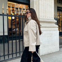 Load image into Gallery viewer, 2025 Autumn Woolen Coats Women Casual Double Breasted Stand Collar Female Office Short Jackets Chic Lady Loose Street Outwear
