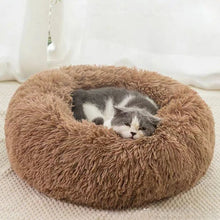 Load image into Gallery viewer, 1PC comfortable striped plush pet bed, suitable for cats and dogs,warm,deep sleep round nest,filling,gray,soft,indoor
